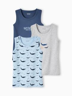 Pijamas y bodies bebé-Niño-Ropa interior-Camisetas de interior-Pack de 3 camisetas de tirantes «Ballenas» para niño