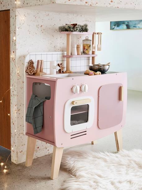 Cocinita de diseño, de madera FSC® caramelo+rosa+verde 
