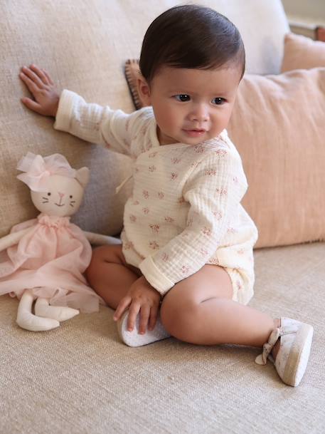 Pijamas y bodies bebé-Bebé-Bodies-Body de gasa de algodón y manga larga con estampado de flores para bebé recién nacido