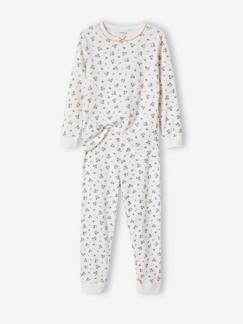 Pijama de punto de canalé, personalizable, con estampado de flores para niña