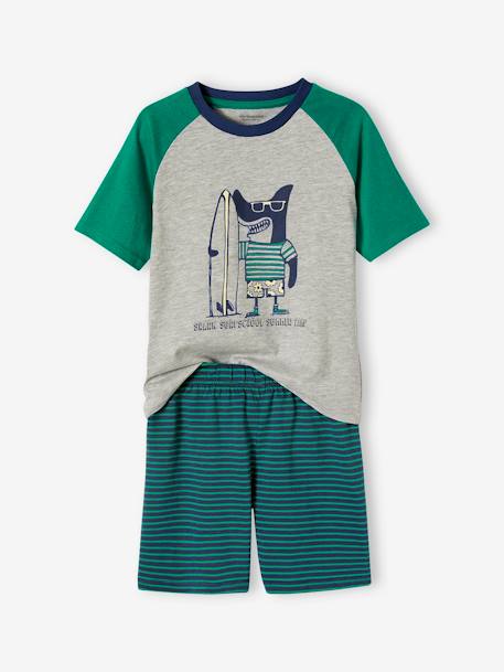 Pijama con short con estampado de Tiburón surfista para niño verde pino 
