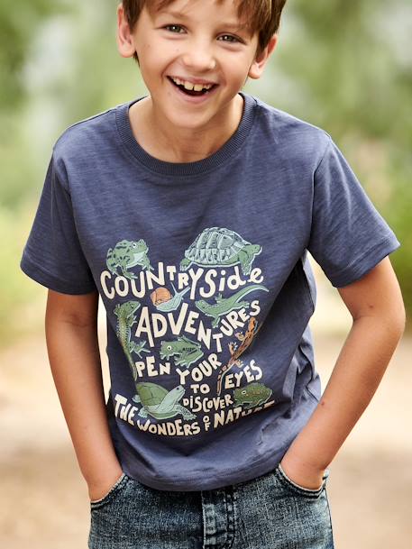 Camiseta con animales para niño azul pizarra 