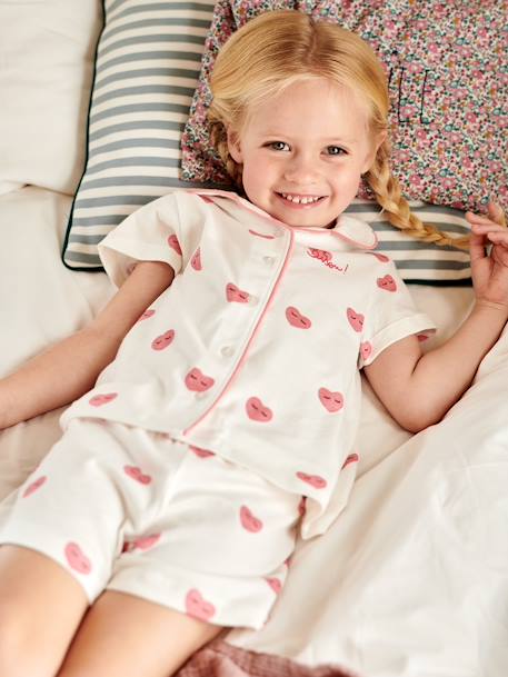 Pijama con short con estampado de corazones «Bisou» para niña crudo 