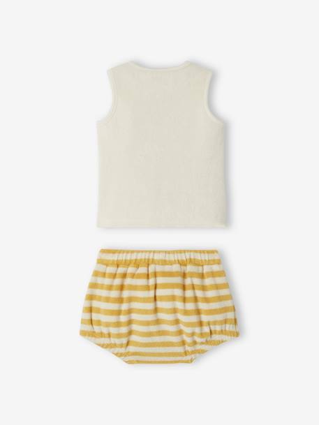 Conjunto de felpa rizada para bebé: short y camiseta de tirantes amarillo pálido 