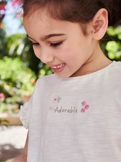 Camiseta con bordado «adorable» y manga corta con smocks para niña