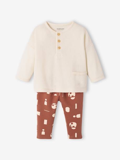 Conjunto para bebé de camiseta y pantalón de felpa crudo+GRIS OSCURO LISO 