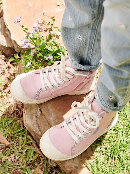 Zapatillas deportivas infantiles de caña alta con cordones y cremallera rosa 