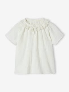 Blusa de gasa de algodón con cuello de bordado inglés para niña