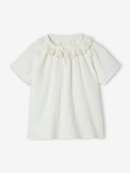 Blusa de gasa de algodón con cuello de bordado inglés para niña crudo 