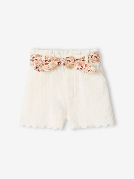 Short de gasa de algodón con cinturón de flores para bebé albaricoque+crudo 