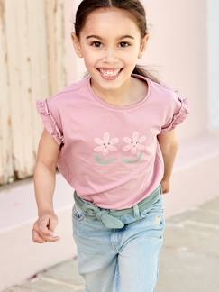 Camiseta lisa Basics de manga corta para niña rosa chicle - Vertbaudet