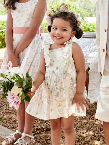 Vestido con estampado de flores de gasa de algodón para bebé