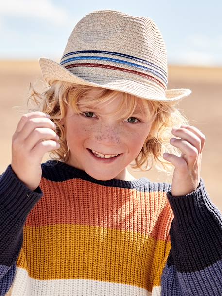 Sombrero Panamá estilo paja, para niño beige claro liso con motivos -  Vertbaudet