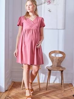 Vestidos-Ropa Premamá-Vestido cruzado de dos tejidos para embarazo y lactancia
