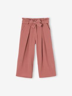 Pantalones y Vaqueros-Niña-Pantalón pesquero ancho de gasa de algodón estilo «paperbag» para niña