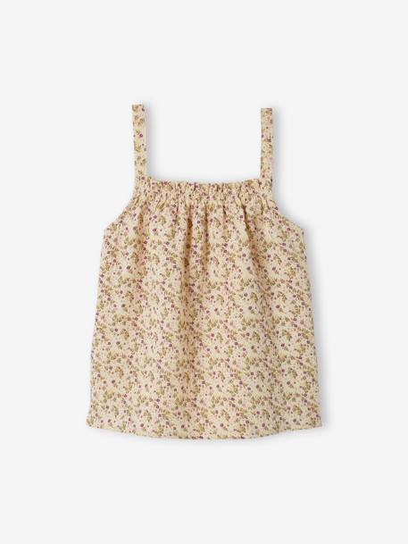 Blusa de tirantes de gasa de algodón, para niña beige arena+coral+ROSA CLARO LISO 