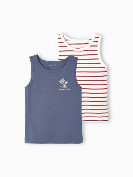 Pack de 2 camisetas de tirantes con la temática de palmeras para niño lote azul+lote blanco 