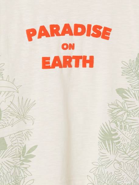 Camiseta con motivos exóticos y texto de tinta con relieve para niño crudo 