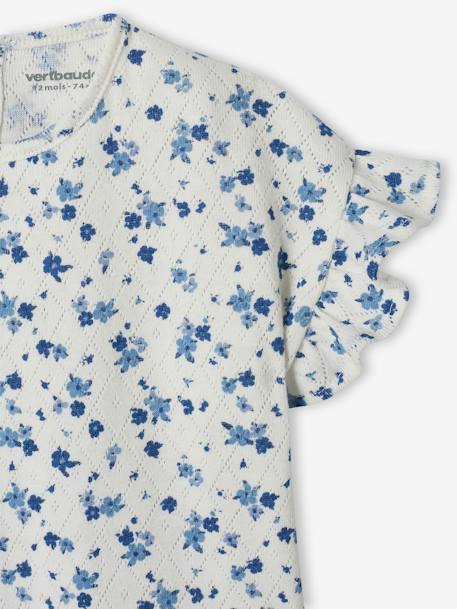 Camiseta de punto calado con flores para bebé crudo 