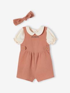 -Conjunto personalizable de 3 prendas para bebé - camiseta, mono y cinta del pelo