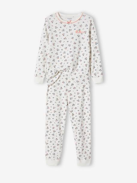 Pijama de punto de canalé, personalizable, con estampado de flores para niña crudo 