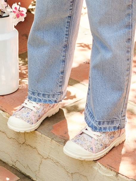 Zapatillas deportivas infantiles de caña alta con cordones y cremallera crudo+rosa 