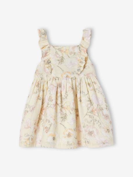 Vestido con estampado de flores de gasa de algodón para bebé crudo 