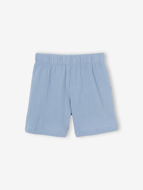 Pijama con short «skate» de gasa 100% algodón para niño azul claro 