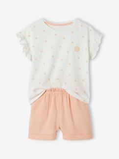 Conjuntos-Conjunto de camiseta y short de gasa de algodón para niña