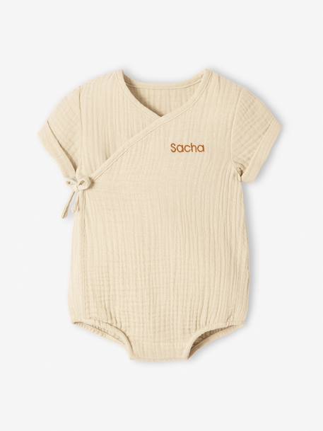 Body personalizable de gasa de algodón con abertura de recién nacidos para bebé gris perla 