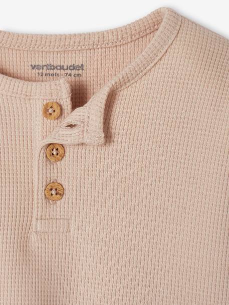 Camiseta tunecina tejido nido de abeja y manga larga para bebé beige 