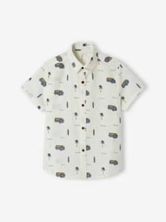 -Camisa de manga corta con motivos de estilo surfista con toque de lino para niño