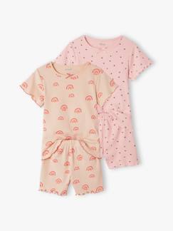 Pack de 2 pijamas con short de punto de canalé con estampados para niña