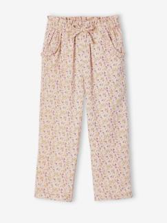 Pantalones y Vaqueros-Niña-Pantalón pesquero de gasa de algodón estampado de flores, para niña
