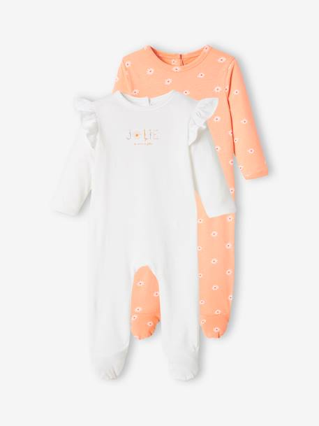 Pijamas y bodies bebé-Bebé-Pijamas-Pack de 2 peleles «Flower» de punto para bebé niña