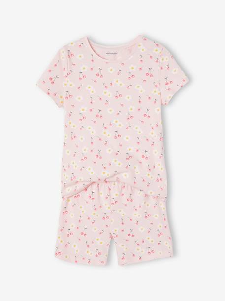 Pack de 2 pijamas con short con estampado de flores y cerezas para niña - Basics amarillo pálido 