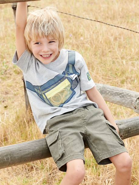 Camiseta con motivo de riñonera, efecto óptico y bolsillo con cremallera para niño gris jaspeado 