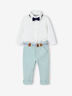 Conjunto de fiesta para bebé: pantalón con cinturón, camisa y pajarita