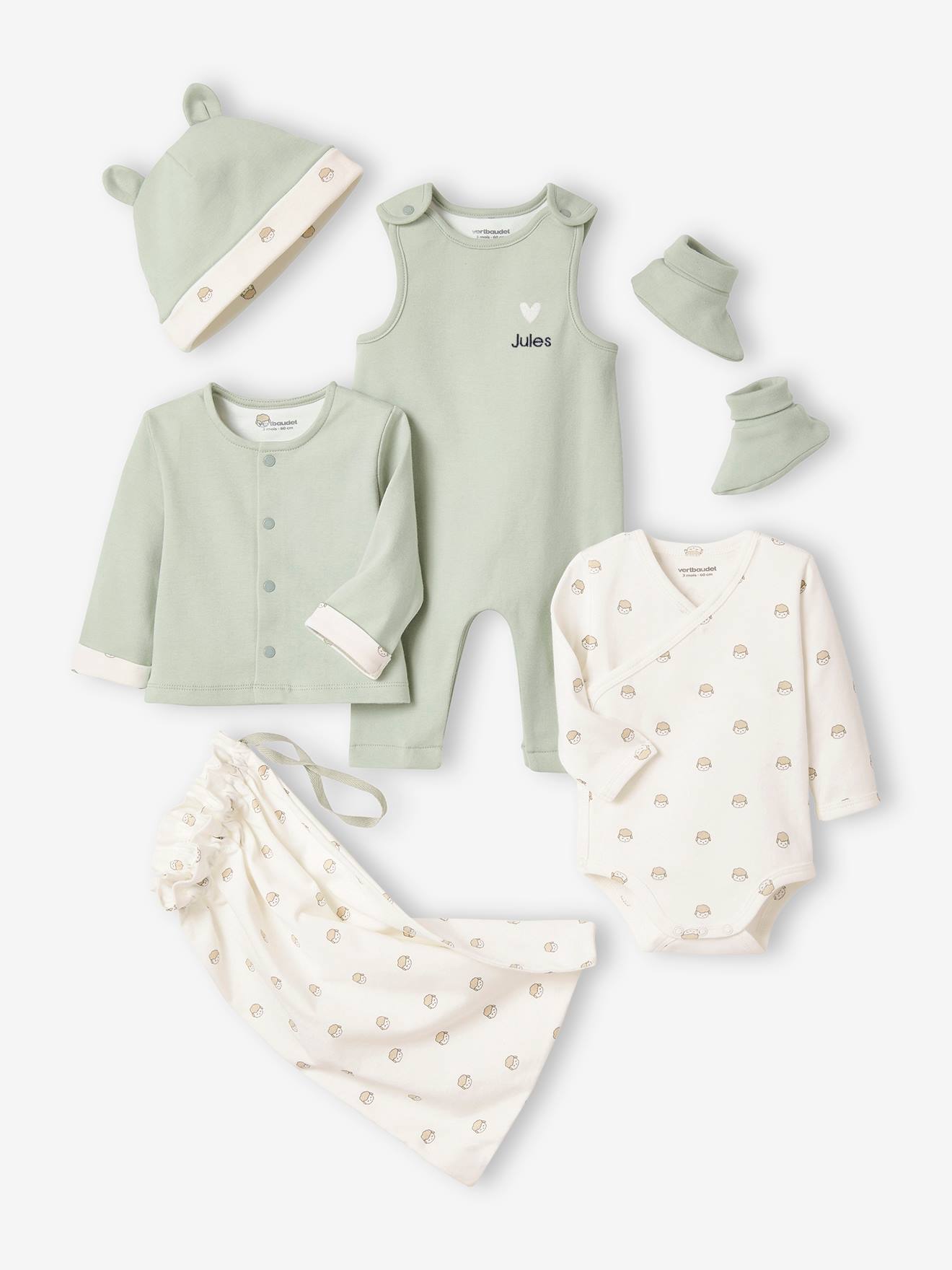 Kit para recién nacido con 6 prendas personalizables + bolsa de