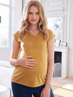 Ropa Premamá-Camisetas y tops embarazo-Camiseta de lino y algodón con cuello de pico para embarazo