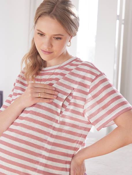 Camiseta a rayas para embarazo y lactancia teja 