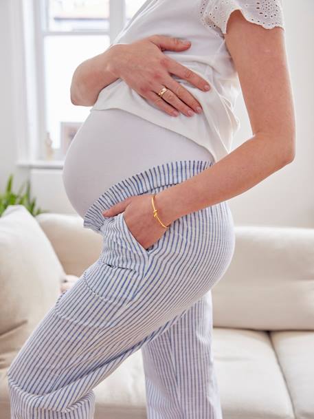Pantalón ancho a rayas para embarazo azul chambray 