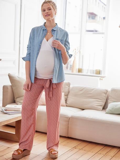 Pantalón ancho con estampado vaporoso para embarazo arcilla+beige arena 