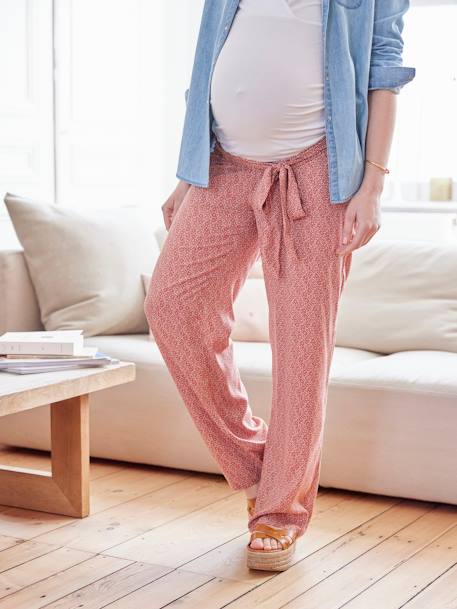 Pantalón ancho con estampado vaporoso para embarazo arcilla+beige arena 