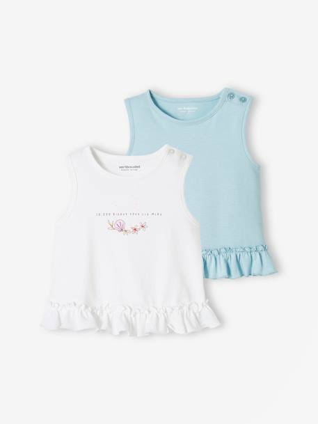 Pack de 2 camisetas con volantes para bebé azul claro 