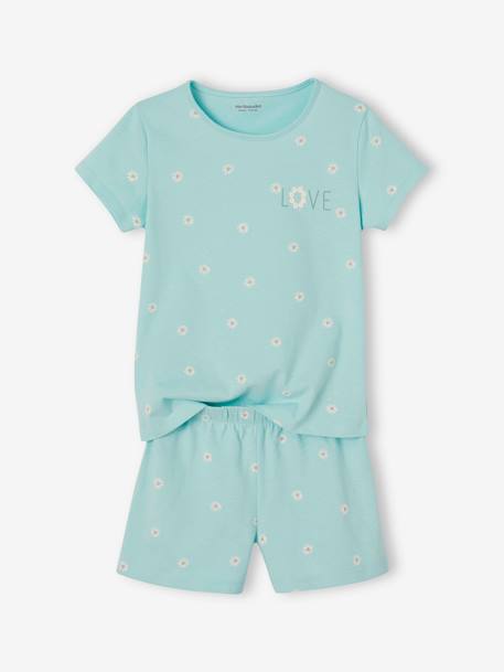 Pijama con short «Margaritas» para niña - Basics verde agua 
