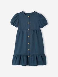Vestido de lino y algodón con botones para niña