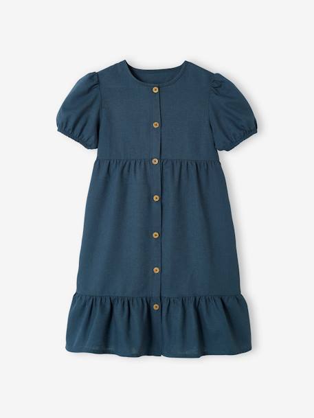 Vestido de lino y algodón con botones para niña tinta 