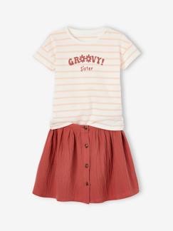 Niña-Faldas-Conjunto de camiseta y falda de gasa de algodón para niña