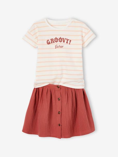 Conjunto de camiseta y falda de gasa de algodón para niña arcilla+crudo 